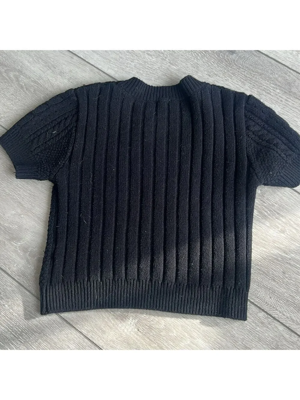 Free people black cropped cable knit short sleeve stretch sweater small